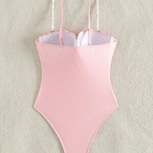 Hologram Scoopneck Onepiece Suit in Baby Pink